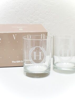 NIB 80s Vintage Avon Monogrammed "H" Whiskey Old Fashioned Tumbler Glasses